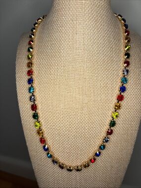 Gold Tone Rainbow Crystal Tennis Necklace - Multicolor